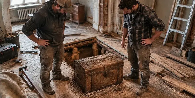 Altes Behältnis nach dem Freilegen während einer Haussanierung